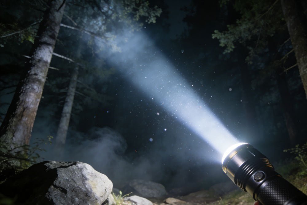 Super bright LED flashlight beam super bright led flashlight beam at night