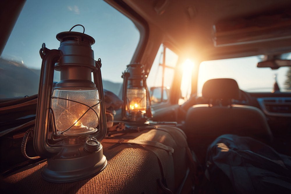 Solar lights charging on vehicle solar lights charging on a car dashboard or RV roof