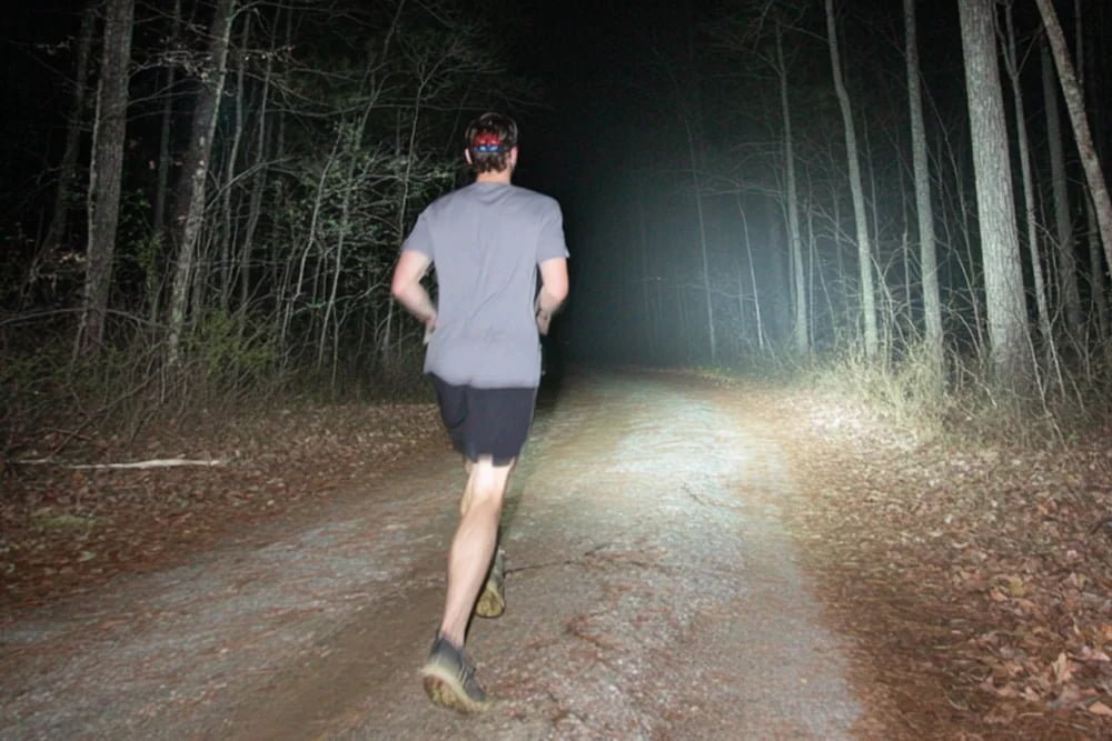 runner wearing a balanced headlamp