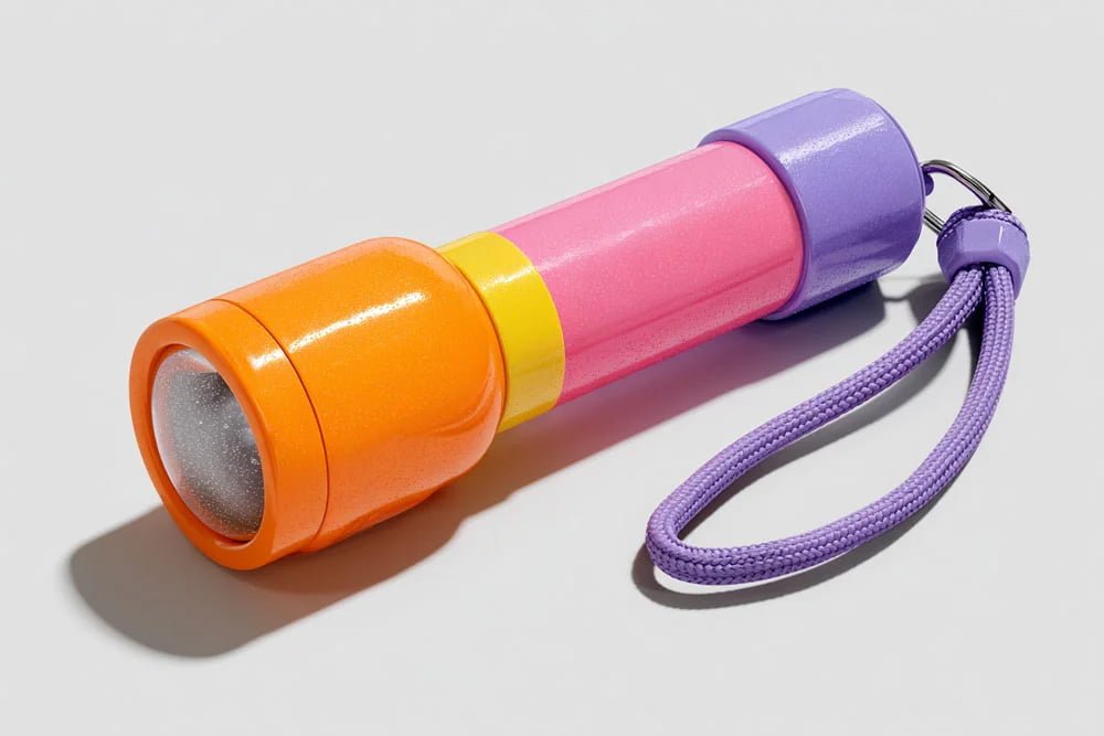 Kid friendly flashlight design smooth plastic flashlight with lanyard