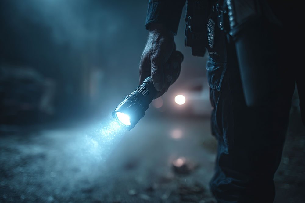 police officer holding tactical flashlight