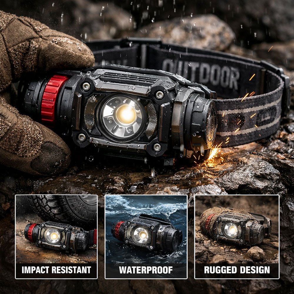 durable waterproof headlamp dropping on ground