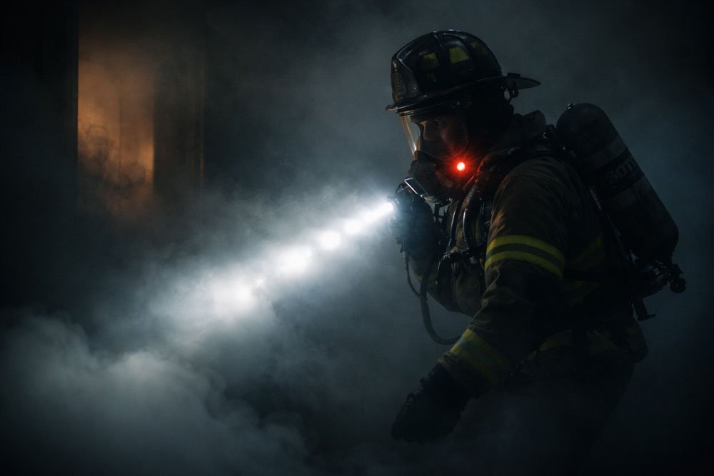 assisting rescue teams in smoke-filled environments with strobe light