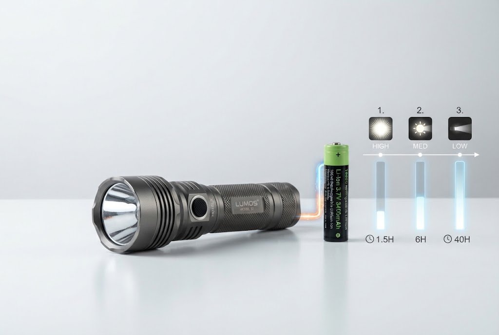 Rechargeable flashlight battery runtime comparison