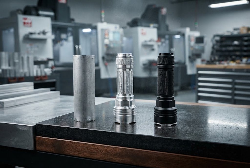 Aluminum alloy flashlight construction
